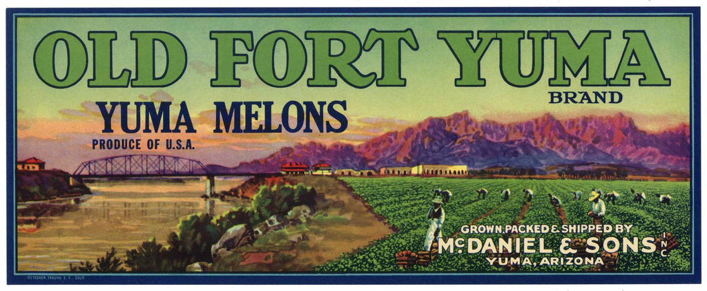 Old Fort Yuma Brand Vintage Yuma Arizona Melon Crate Label
