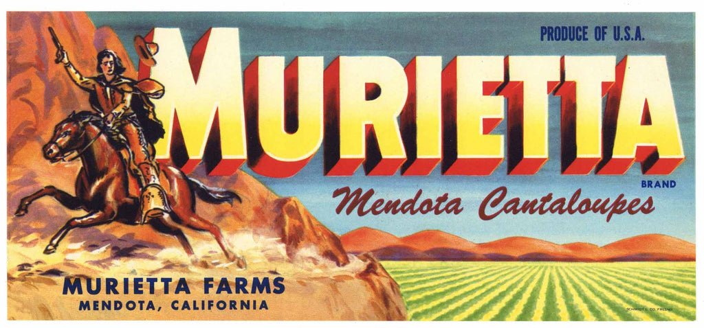 Murietta Brand Vintage Mendota California Melon Crate Label
