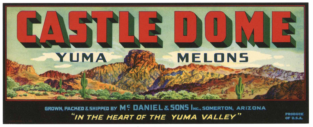 Castle Dome Brand Vintage Somerton Arizona Melon Crate Label