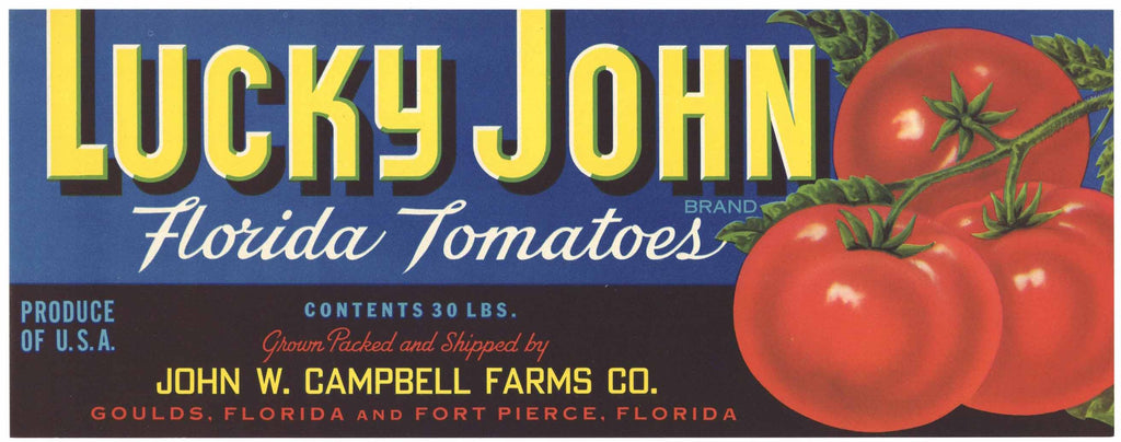 Lucky John Brand Vintage Fort Pierce Florida Tomato Crate Label