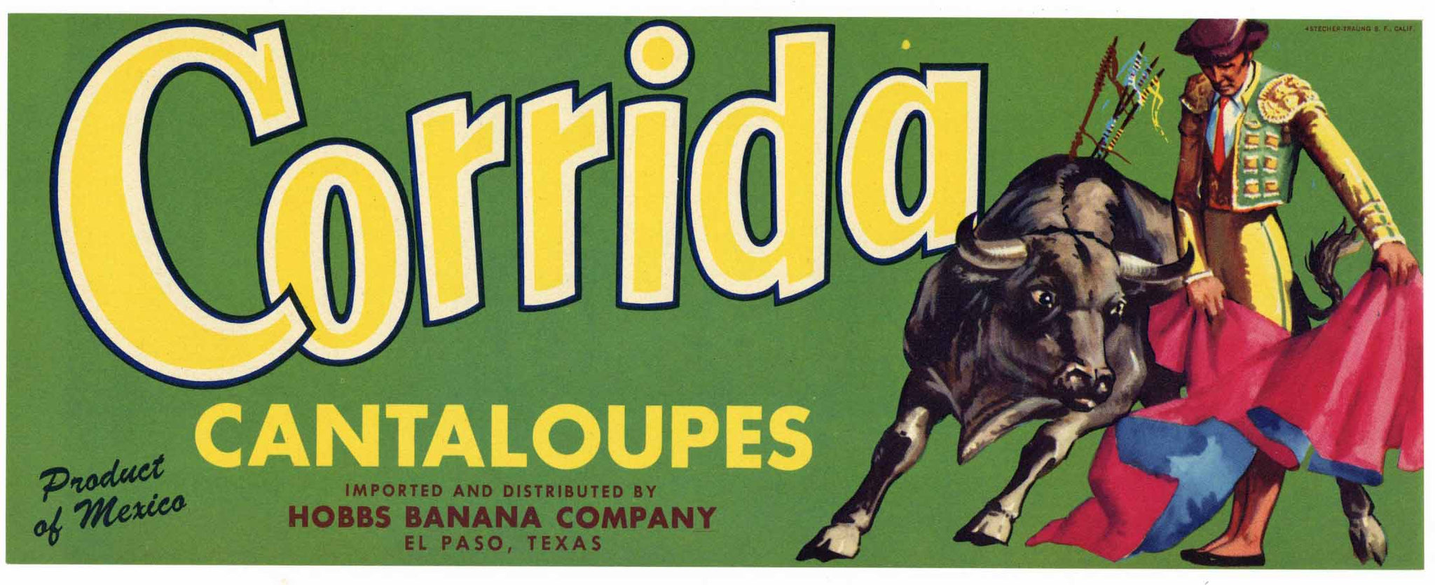 Corrida Brand Vintage El Paso Texas Cantaloupe Crate Label