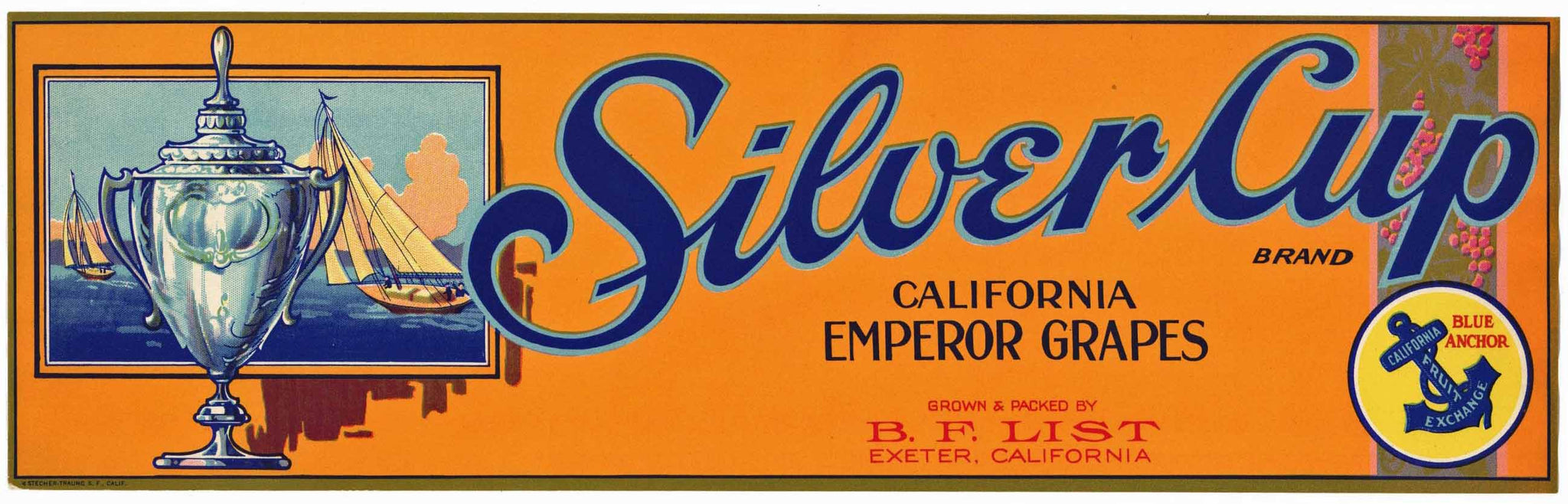 Siver Cup Brand Vintage Exeter California Grape Crate Label, early