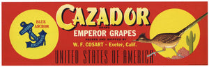 Cazador Brand Vintage Exeter California Grape Crate Label