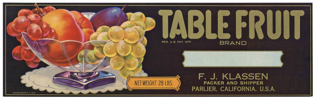 Table Fruit Brand Vintage Parlier California Fruit Crate Label, box