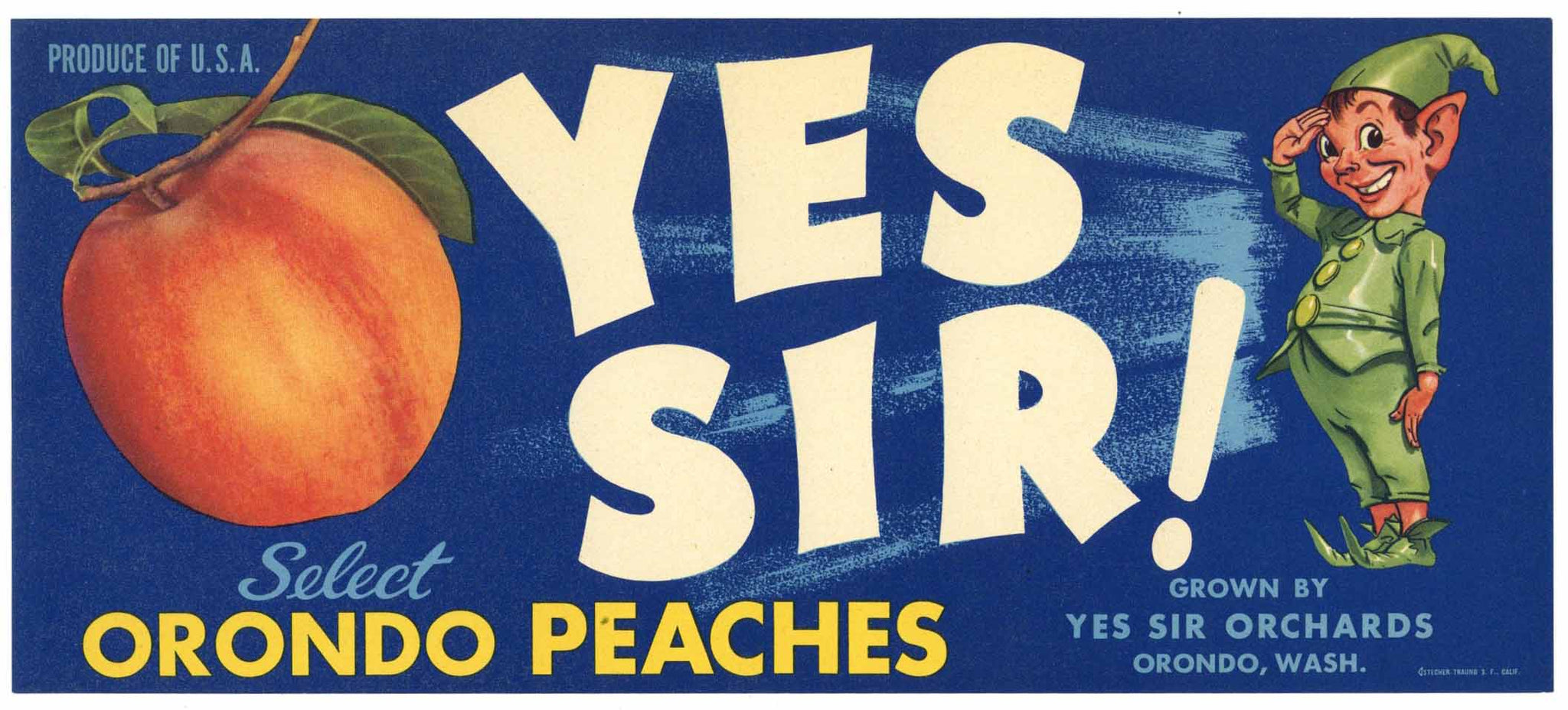 Yes Sir! Brand Vintage Orondo Washington Peach Crate Label