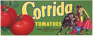 Corrida Brand Vintage El Paso Texas Tomato Crate Label