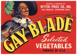 Gay Blade Brand Vintage Vegetable Crate Label