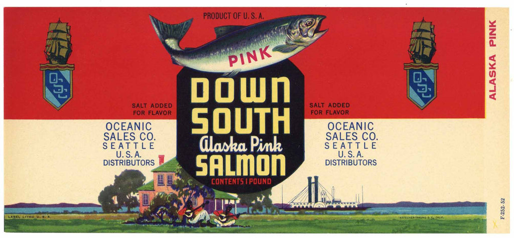 Down South Brand Vintage Seattle Washington Salmon Can Label