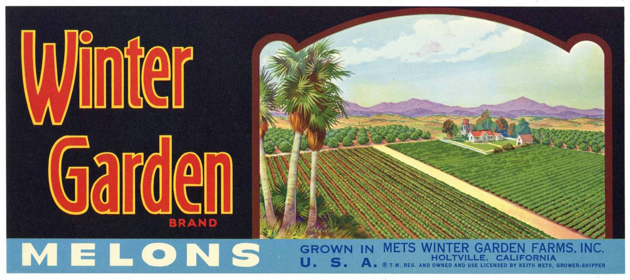 Winter Garden Brand Vintage Holtville California Melon Crate Label, Mets