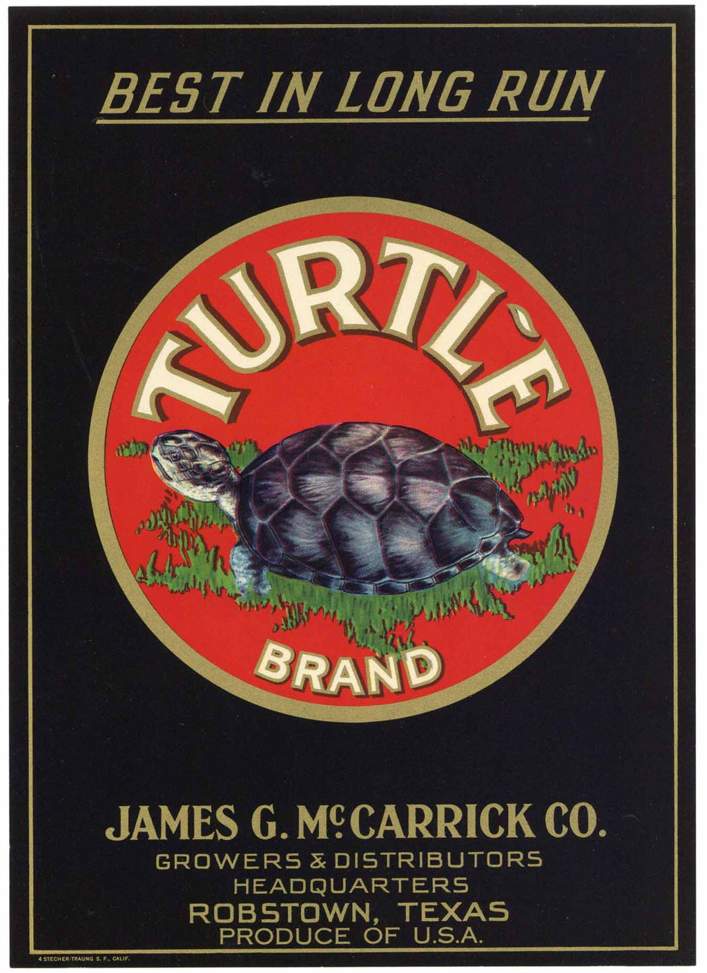 Turtle Brand Vintage Robstown Texas Vegetable Crate Label