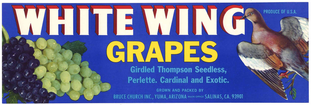 White Wing Brand Vintage Yuma Arizona Grape Crate Label
