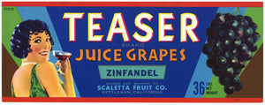 Teaser Brand Vintage Lodi California Grape Crate Label