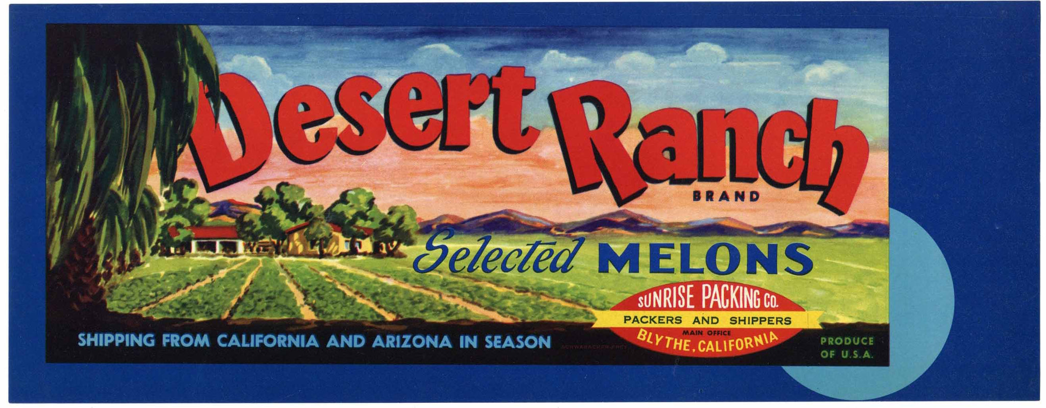 Desert Ranch Brand Vintage Imperial Valley Melon Crate Label, large