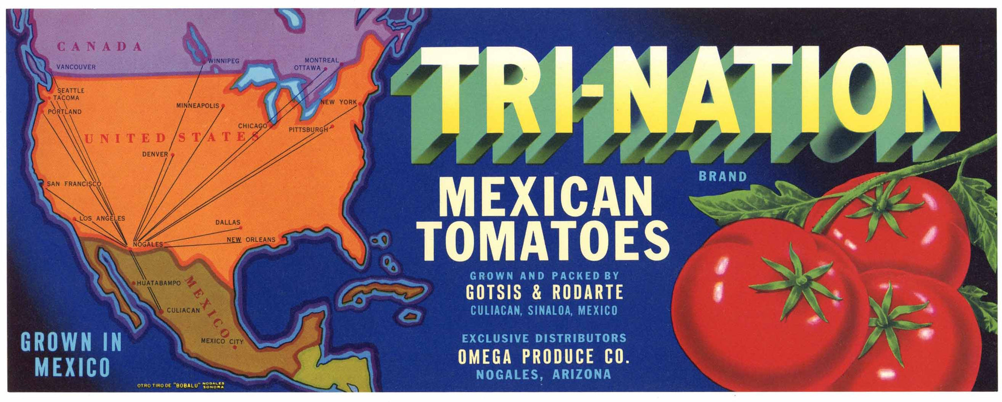 Tri-Nation Brand Vintage Nogales, Arizona Tomato Crate Label