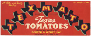 Texmato Brand Vintage Brownsville Texas Tomato Crate Label, red