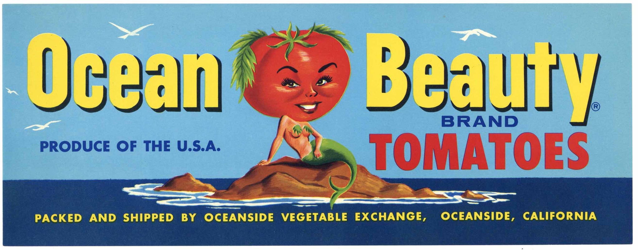 Ocean Beauty Brand Vintage Oceanside California Tomato Crate Label