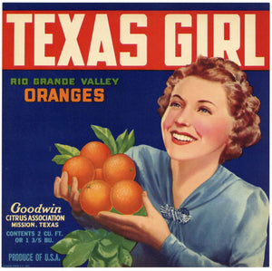 Texas Girl Brand Vintage Mission Texas Orange Crate Label