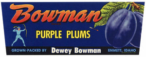 Bowman Brand Vintage Emmett Idaho Prune Crate Label
