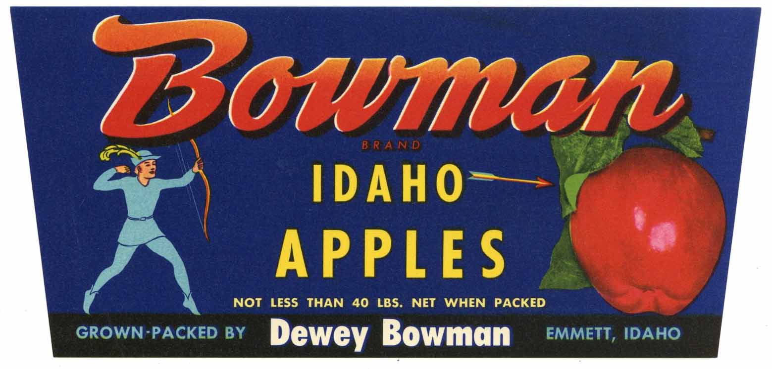 Bowman Brand Vintage Emmett Idaho Apple Crate Label