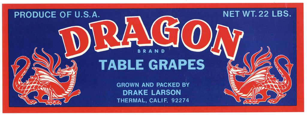 Dragon Brand Vintage Thermal California Grape Crate Label