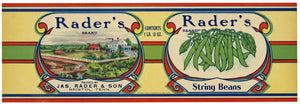 Rader's Brand Vintage Bristol Tennessee String Beans Can Label