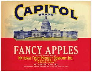 Capitol Brand Vintage Virginia Apple Can Label