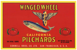 Winged Wheel Brand Vintage Pilchards Case End Can Label