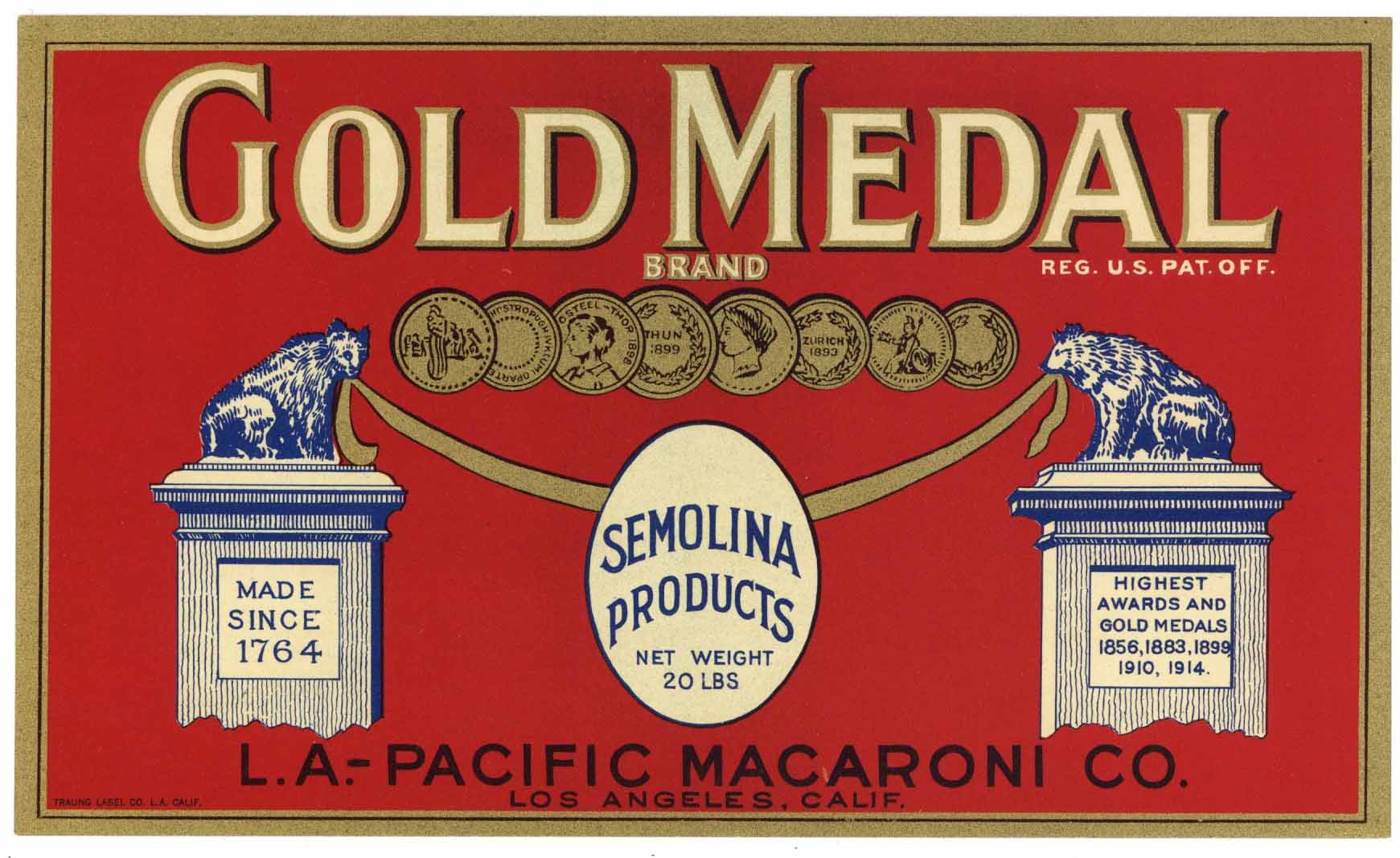Gold Medal Brand Vintage Los Angeles California Pasta Label