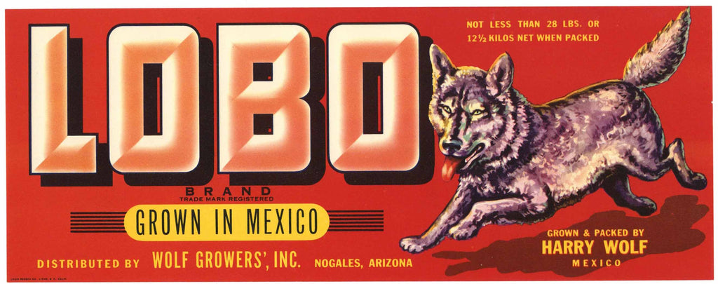 Lobo Brand Vintage Nogales Arizona Tomato Crate Label