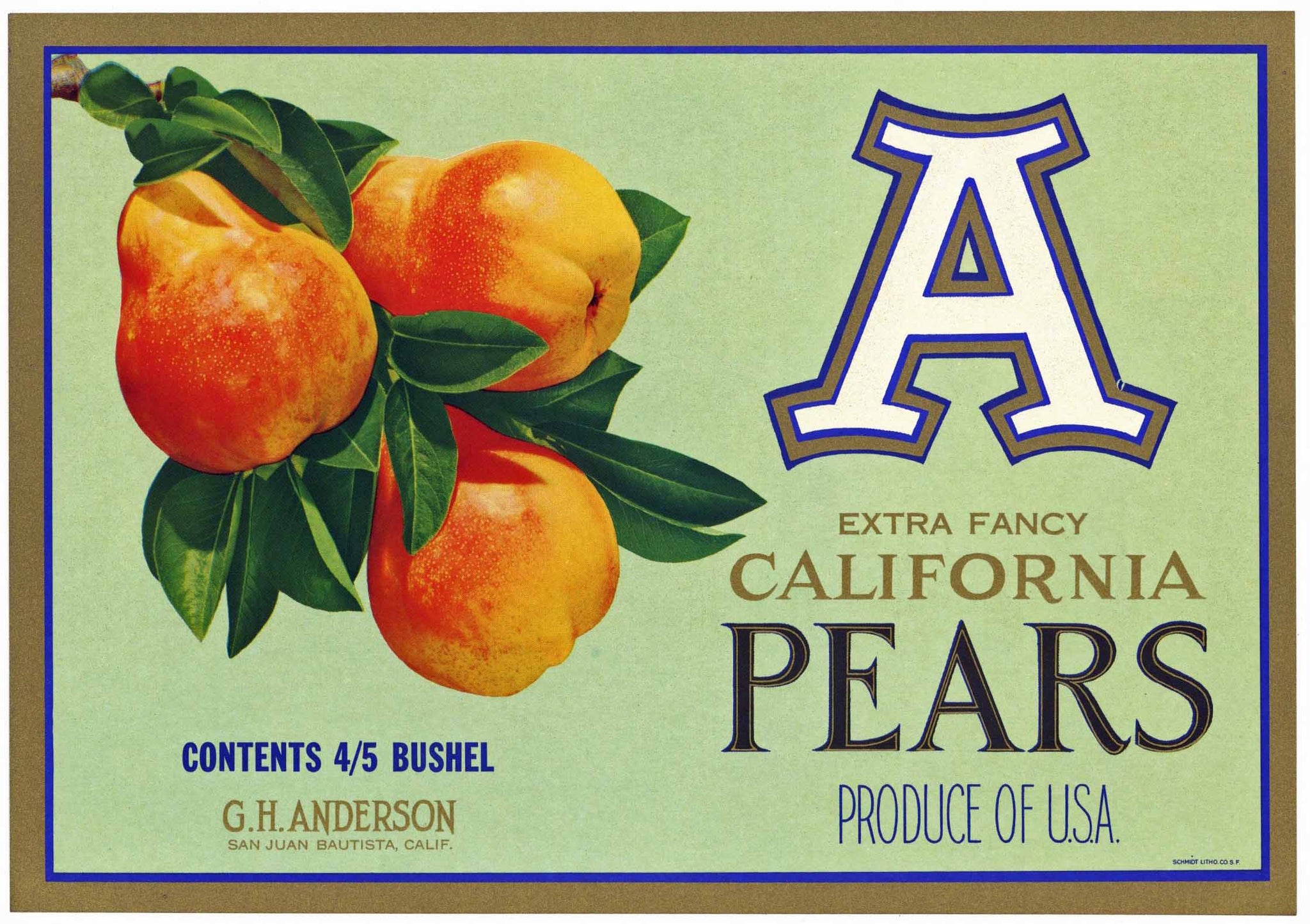 A Brand Vintage San Juan Bautista California Pear Crate Label
