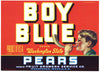 Boy Blue Brand Vintage Wenatchee Washington Pear Crate Label, red