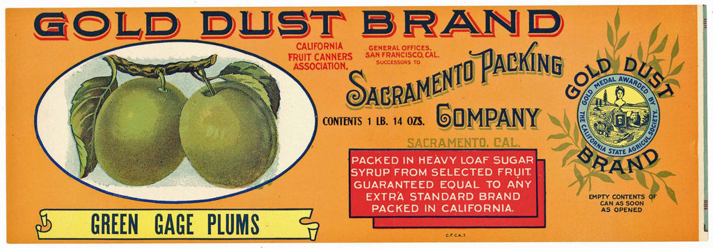 Gold Dust Brand Vintage Sacramento Plum Can Label