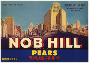Nob Hill Brand Vintage Pear Crate Label, Mountain Grown in Ukiah