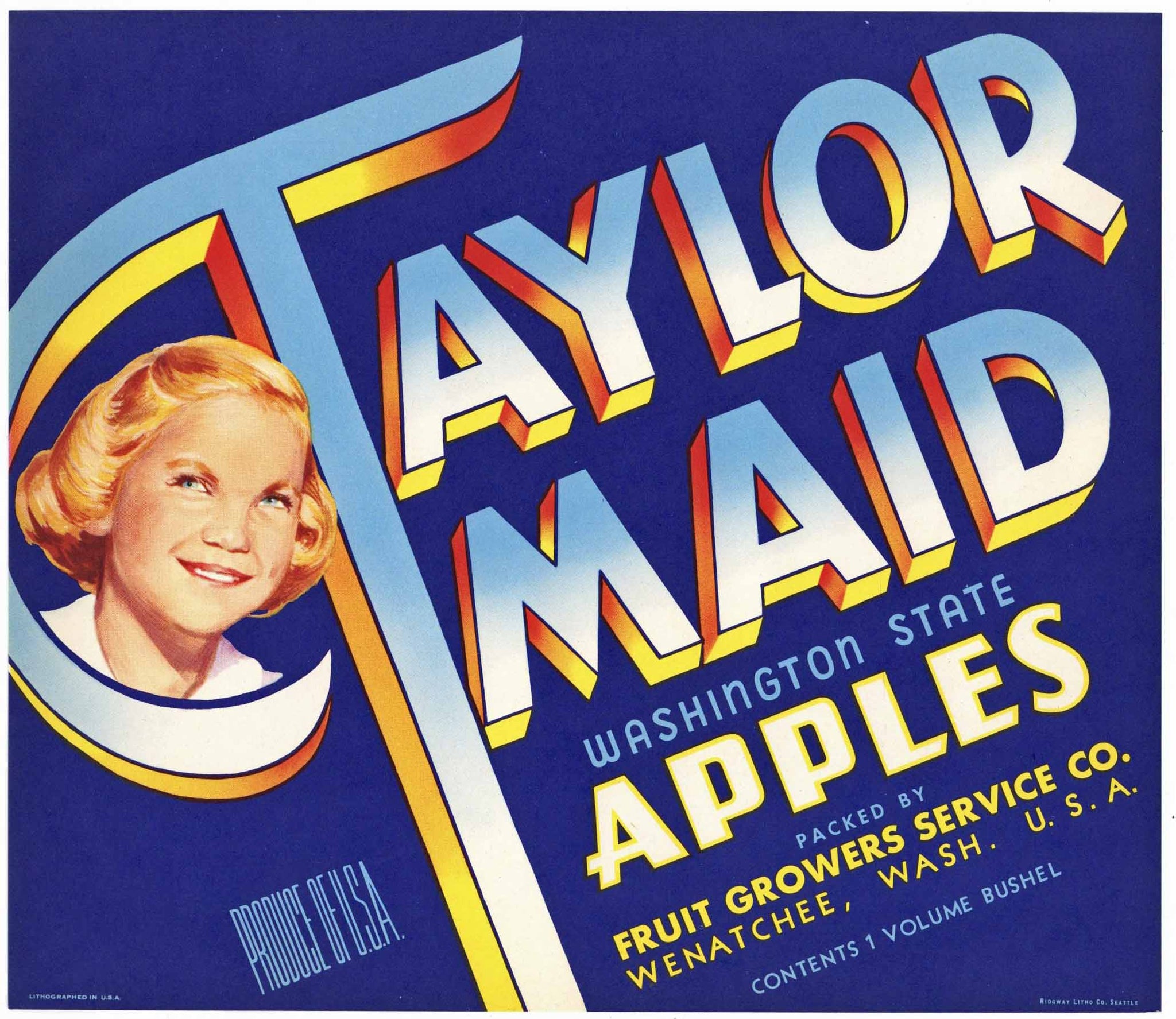 Taylor Maid Brand Vintage Wenatchee Washington Apple Crate Label