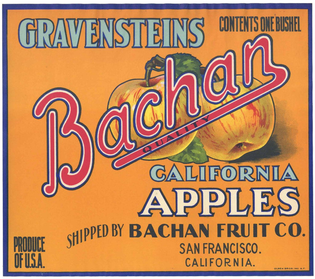Bachan Brand Vintage Gravensteins Apple Crate Label, o