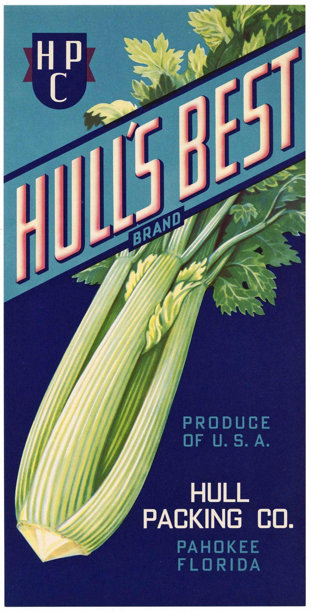 Hull's Best Brand Vintage Pahokee Florida Celery Crate Label