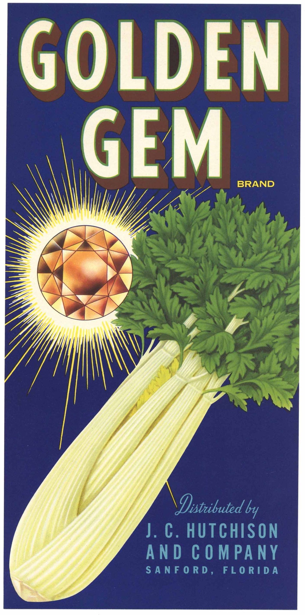 Golden Gem Brand Vintage Sanford Florida Celery Crate Label