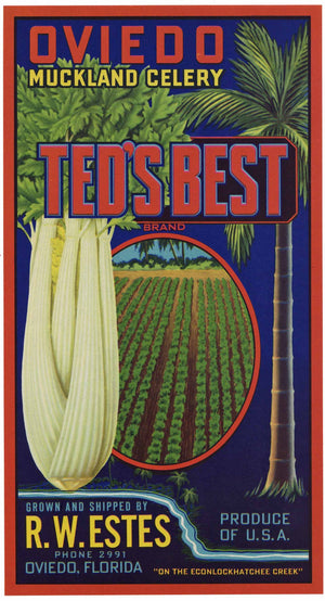 Ted's Best Brand Vintage Oviedo Florida Celery Crate Label