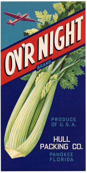 OV'R Night Brand Vintage Pahokee Florida Celery Crate Label