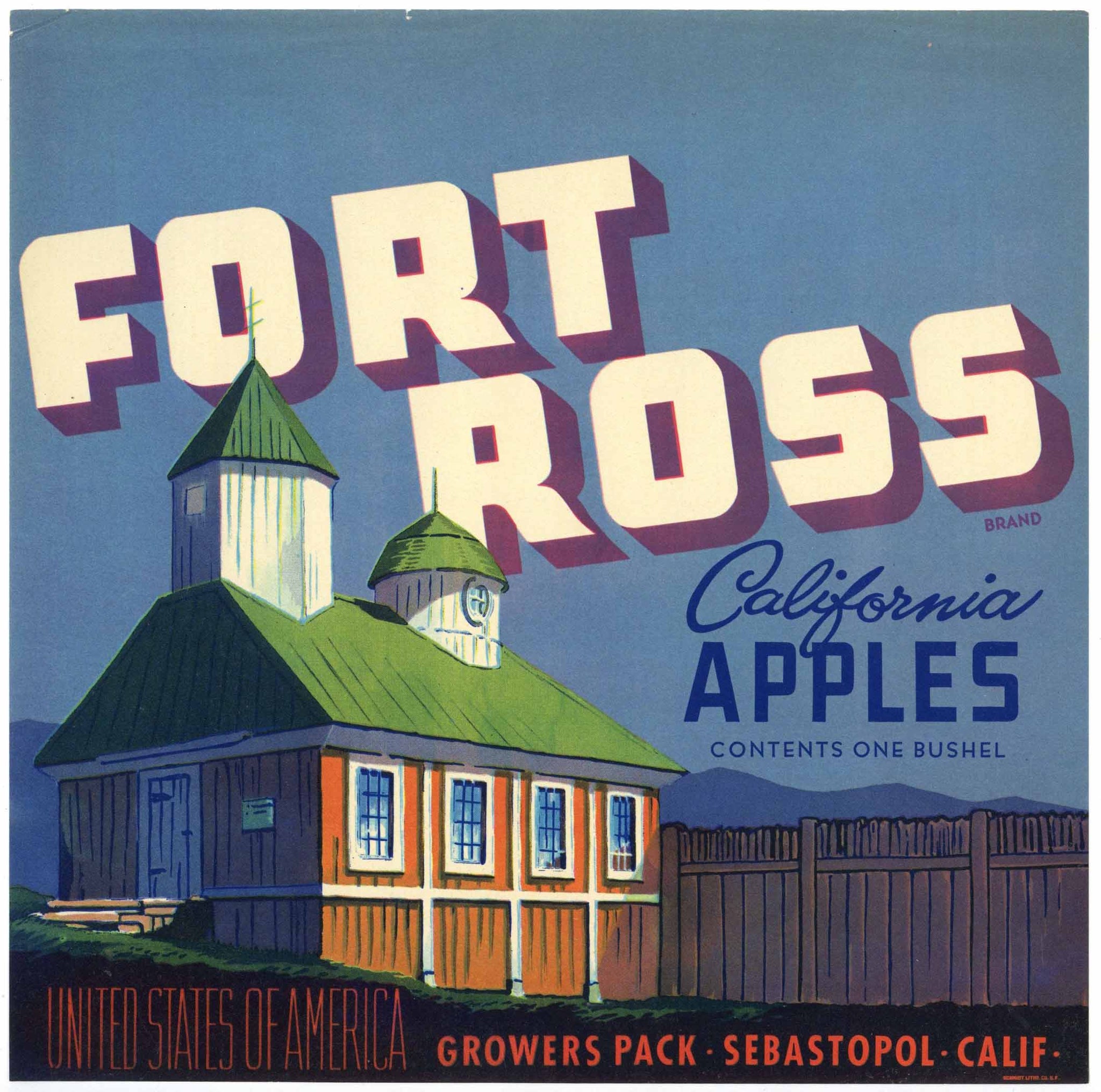 Fort Ross Brand Vintage Sebastopol California Apple Crate Label, bends