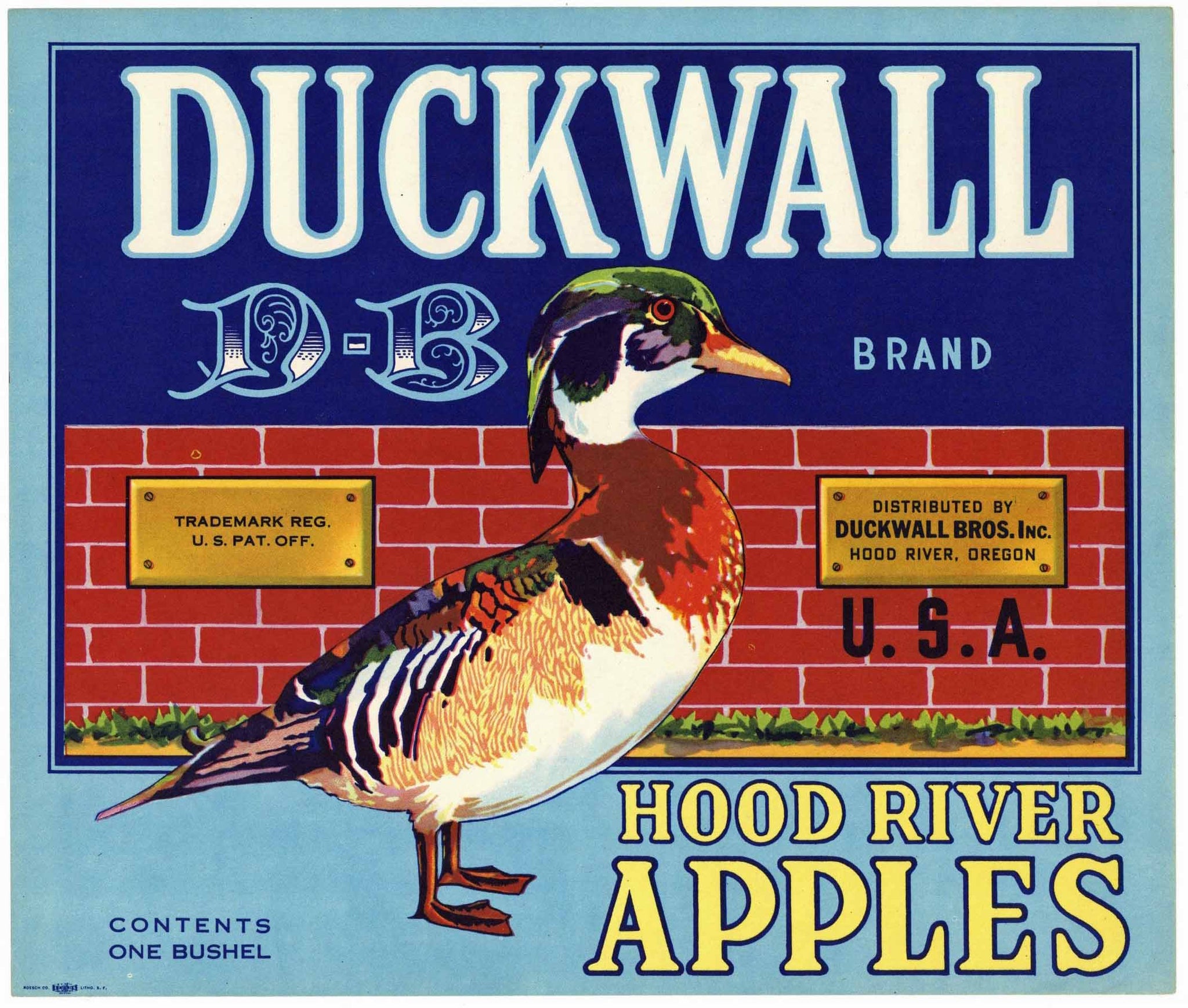 Duckwall Brand Vintage Hood River Oregon Apple Crate Label, blue