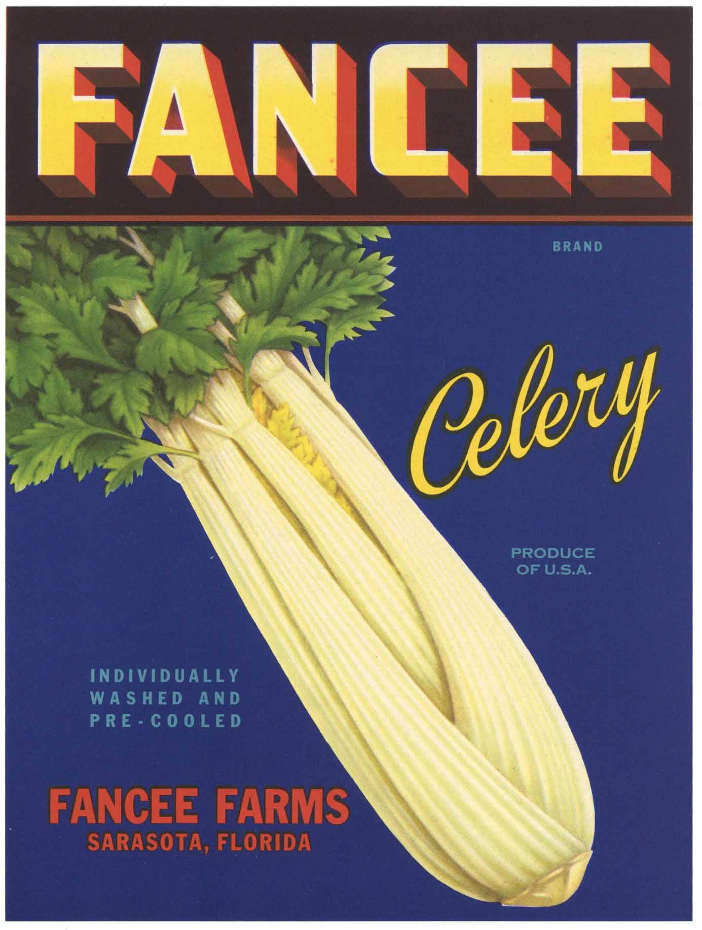 Fancee Brand Vintage Sarasota Florida Celery Crate Label