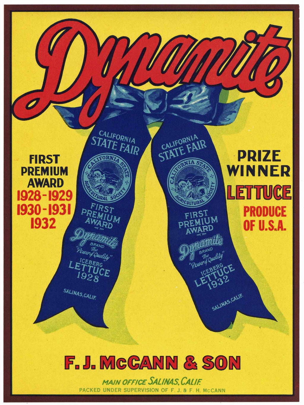 Dynamite Brand Vintage Salinas California Vegetable Crate Label