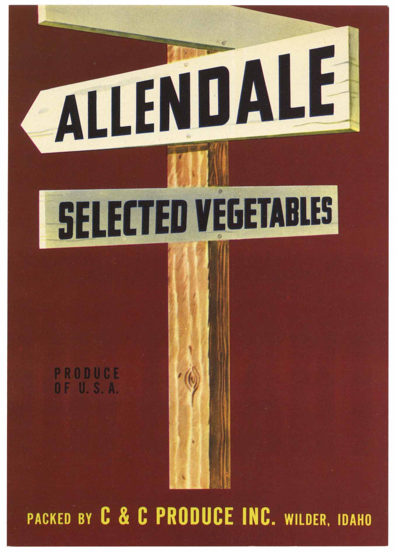 Allendale Brand Vintage Wilder Idaho Vegetable Crate Label