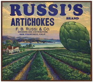 Russi's Brand Vintage California Artichoke Crate Label