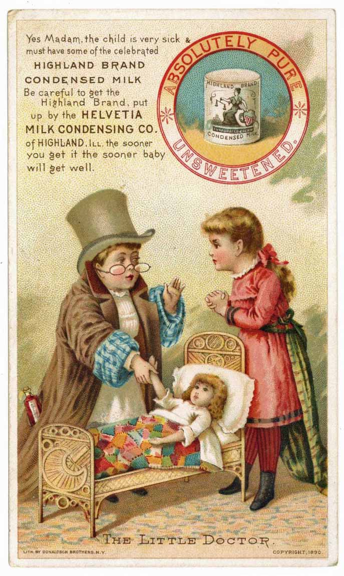 Victorian Trade Card, Highland Condensed Milk, Highland Illinois