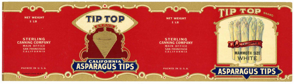 Tip Top Brand Vintage Asparagus Tips Can Label