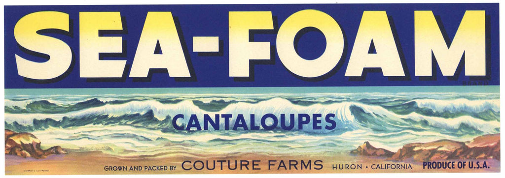 Sea-Foam Brand Vintage Huron California Cantaloup Crate Label