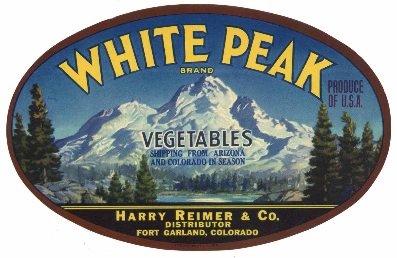 White Peak Brand Vintage Fort Garland Colorado Vegetable Crate Label