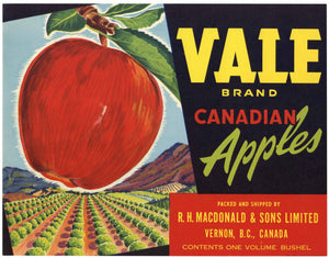 Vale Brand Vintage British Columbia Canada Apple Crate Label